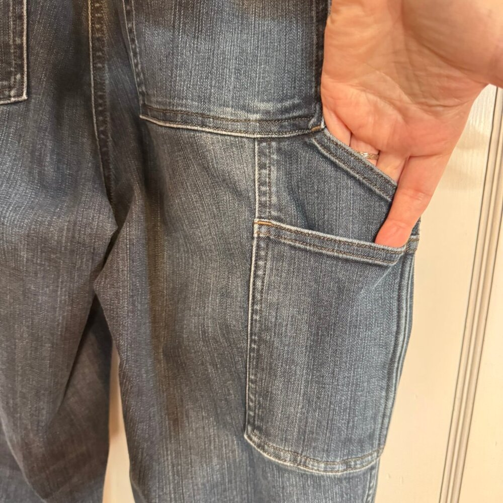 Duluth Trading Co Dark Wash Blue Denim Women's Work Long Sleeve Jumpsuit sz 10R - Picture 9 of 15